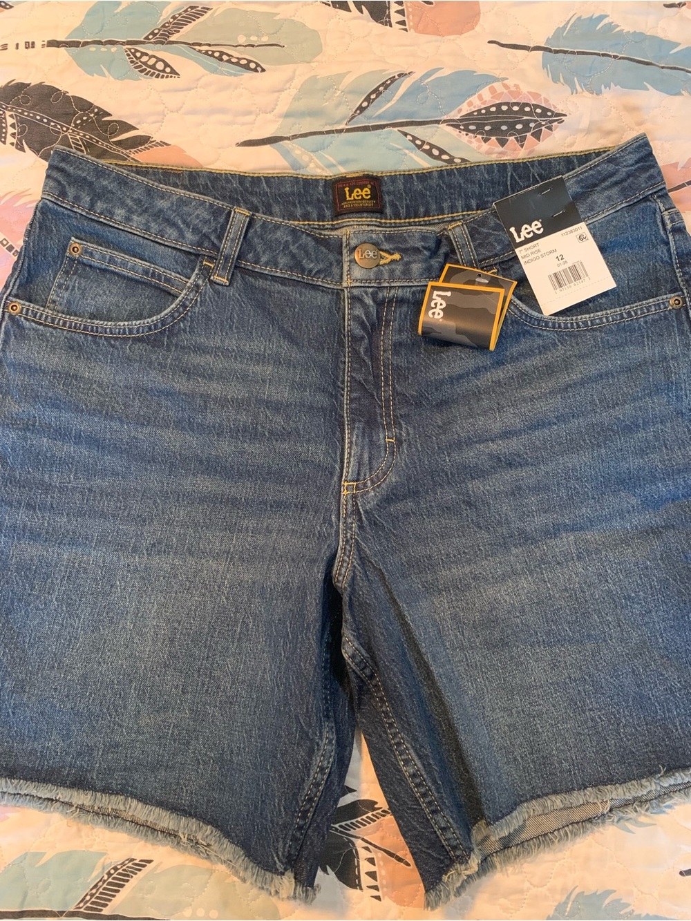 Lee Mid-Blue Denim High-Rise Cutoff Shorts